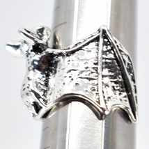 Adjustable Silver Tone Goth Halloween Hugging Bat Fashion Pinky Ring Jewelry - £9.48 GBP
