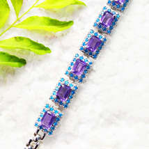 Exclusive Purple Amethyst / Blue Topaz Gemstone Bracelet, Birthstone Bracelet, 9 - £132.49 GBP