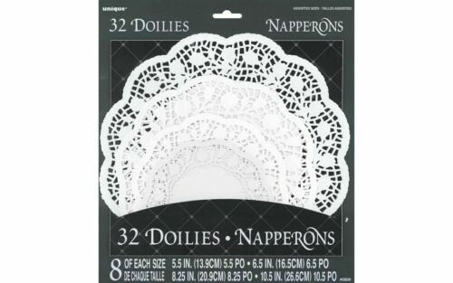 Value Pack 32 Ct White Paper Round Doilies 5.5, 6.5, 8.5, and 10.5 inches - $5.44