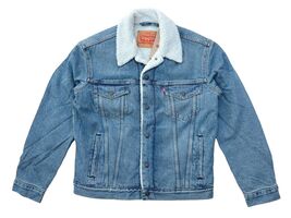 Levis Mens M Light Blue Wash Sherpa Denim Jean Quilted Sleeves Trucker J... - €64,26 EUR