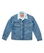 Levis Mens M Light Blue Wash Sherpa Denim Jean Quilted Sleeves Trucker J... - $70.49