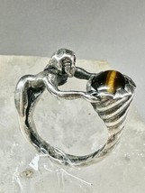 Figurative ring tiger eye cornucopia naked lady band size 7.50 sterling silver w - $126.72