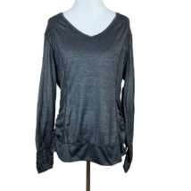 Tangerine Top Women Large Gray Ruched Long Sleeve V-Neck Athletic Fit Th... - £11.74 GBP