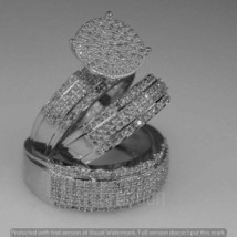 14k White Gold Plated Lab Created Diamond Trio His Her Bridal Set Ring Band - $195.59