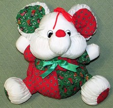 Mty Plush Christmas Mouse Nylon 10&quot; Vintage Stuffed Animal 12&quot; Red Green Puffy - £17.92 GBP