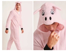 Herren Pink Porky Pig Plüsch Fleece one piece Pyjama Union Anzug Reißverschluss - £15.71 GBP