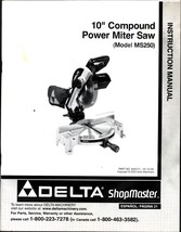 Delta MS250 10&quot; Compound Power Miter Saw Instruction Manual ms250 - $22.24