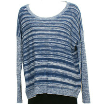 EILEEN FISHER Denim Blue Organic Linen Cotton Slub Blurred Stripe Sweater S - £86.13 GBP