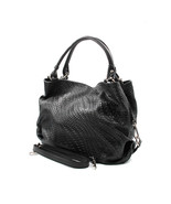 Expandable Woven Braided Pattern Black Leather Large Handbag Handmade In... - $98.99