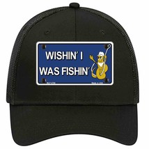 Wishin I Was Fishin Blue Novelty Black Mesh License Plate Hat - £23.31 GBP