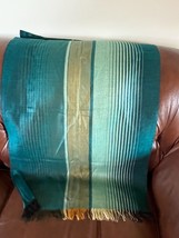 Very Pretty Aqua Blue&amp; Black w Gold Striped Cotton Blend Women’s Neck Sc... - £8.87 GBP