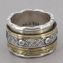 Retired Silpada Isabella Sterling &amp; Brass CZ Accent Spinner Ring R3137 Size 6 - £31.96 GBP