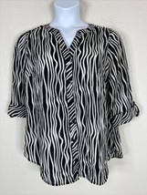 NWT Sara Michelle Womens Plus Size 1X Blk/Wht Stripe Button-Up Shirt 3/4 Sleeve - £21.22 GBP