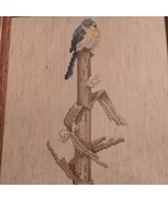 Vintage Wood Framed Cross Stitch Bluebird Needlepoint Art 11.5&quot;x9.5&quot; Decor - $450.29 MXN