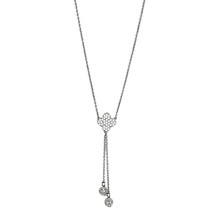 Fashion Women Floral CZ Pendant Long Tassel Y-Drop Rhodium Plated Necklace 16&quot; - £71.66 GBP