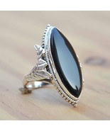 Long Big Marquise Black onyx Ring Sterling Silver Statement Large Ring F... - $82.11 CAD