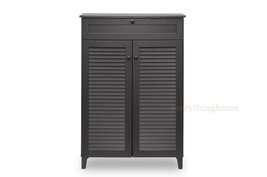 Brown Shoe Storage Cabinet Modern 42.5&quot; Tall 4 Shelves Drawer Slatted Vent Doors - £200.30 GBP
