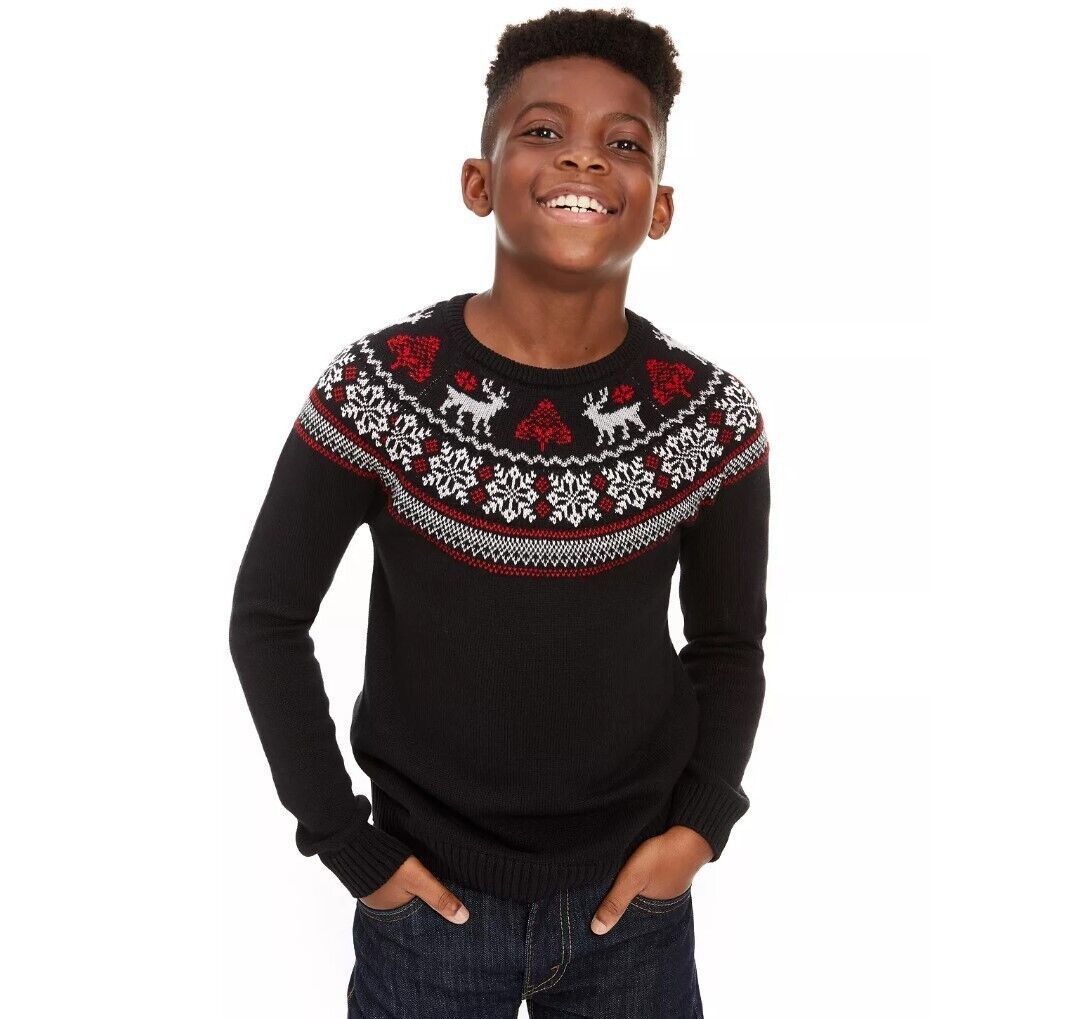 Charter Club Big Boys 7 Deep Black Combo Fair Isle Family Sweater NWT AW50 - $19.59