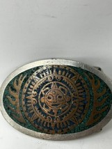 Aztec Sun God Belt Buckle 3.5” Tribal Southwest Vintage Retro Mayan - £31.62 GBP