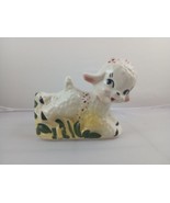 Vintage Lamb Planter Art Pottery Jumping in Grass 1950&#39;s Nursery Pink Ye... - $38.28 CAD