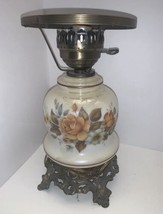 VINTAGE GWTW Glass Hurricane Lamp Bottom Only Floral Lightup Base Works 12” Tall - £19.77 GBP