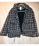 H&amp;M Textured Weave Tweed Jacket Women&#39;s SZ M Black White Raw Edge Lined Q47 - $27.06 CAD
