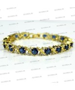 5.60CT Round Cut Simulated Sapphire Gold Plated 925 Silver Women&#39;s Bracelet - £172.08 GBP