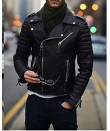 biker leather jacket, Mens fashion black motorcycle jacket, Mens jackets - £135.74 GBP