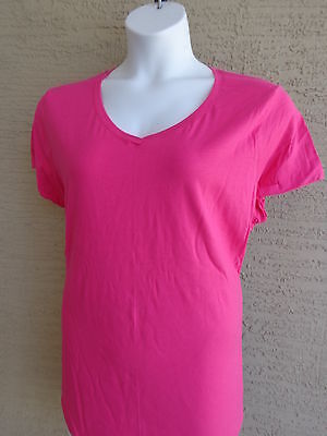 NWT  Just My Size  Cotton S/S V Neck  Shirt Tail Bottom Tee Top 1X Hot Pink - $4.46
