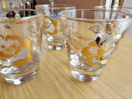 Vintage 6# Culver Whiskey Glasses Low Ball Gold Trim Floral Tumblers - £26.86 GBP