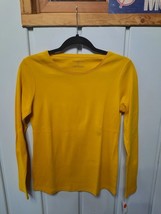 Talbots Cotton Long Sleeve Solid Crew Neck Tee NWT Goldenrod Yellow Sz L - £21.43 GBP