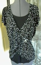 Women&#39;s Size L Lavish Black/White Polka Dot Short Sleeve Tunic Blouse - £10.97 GBP