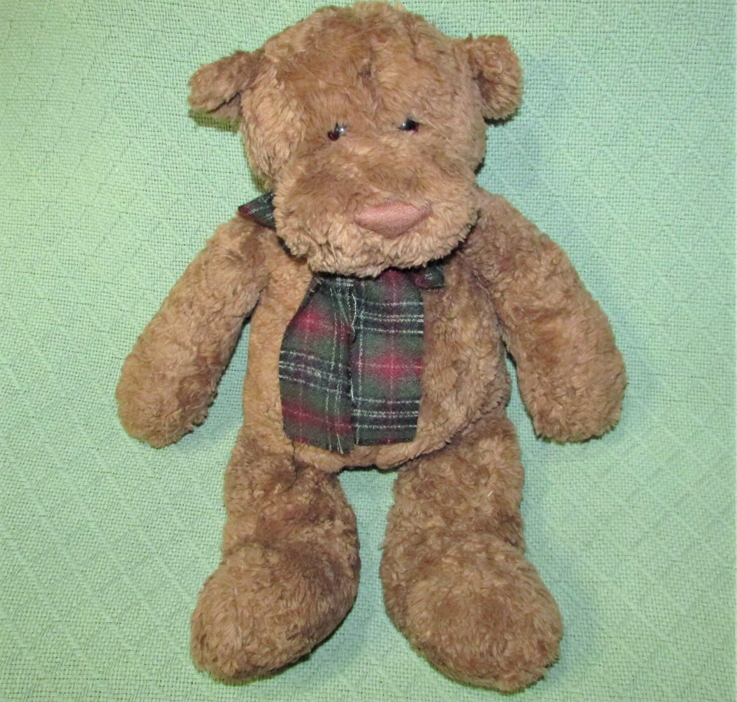 Primary image for 18" GUND TEDDY PLUSH BEAR Brown with Green Plaid SCARF Stuffed 42592 Animal Toy