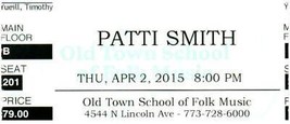 Patti Smith Concert Ticket April 2 2015 Chicago Illinois - $14.84