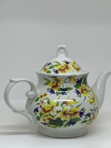 VTG Floral Ceramic Teapot With Yellow &amp; Purple Flowers Home Decor - $23.00