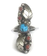 Long Navajo ring Size 5.5   Turquoise Coral Sterling Silver  Ring - €82,78 EUR
