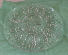 Vintage Clear Cut Glass Sectioned Vegetable  Tray Round Divided Platter 11 in - £7.52 GBP