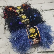 Lion Brand Fun Fancy Fur Yarn Lot Of 3 Skeins Indigo Blue Red/Orange Crafts Knit - £11.62 GBP