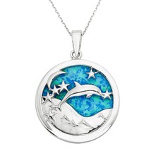Blue Inlay Opal Sky w/ Leaping Dolphin, Ocean, Stars, and Moon Pendant - £77.07 GBP