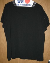 Womens Plus 3X Context Black Crocheted V-Neck Short Sleeve Shirt Top Blouse - £14.70 GBP