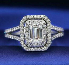 Halo Engagement Ring 2.60Ct Emerald Cut Diamond 14k White Gold Finish Size 8.5 - £112.17 GBP