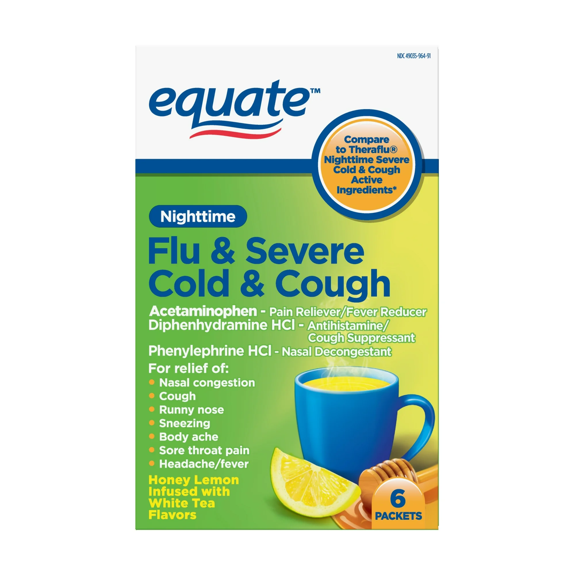 Equate Severe Cold, Cough and Flu Powder, Nighttime Hot Liquid Therapy, ... - £15.41 GBP