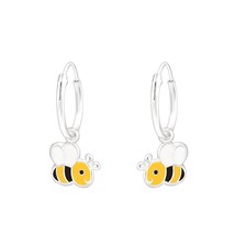 Hanging Bee 925 Silver Hoop Earrings - $16.82