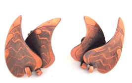 Vintage Leaf Earrings Copper Clip On Mod Double etched westerncore nature - £10.16 GBP