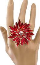 Red Acrylic Crystals Oversized Statement Fun Cluster Ring Drag Queen Stage - £13.82 GBP