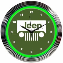 Jeep American Green Neon Clock 15&quot;x15&quot; - £67.23 GBP