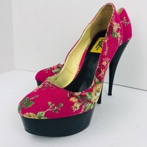 FRH Pink Floral Pattern Platform Pumps Jacquard Size 8 Stiletto Heels Shoes - $39.99