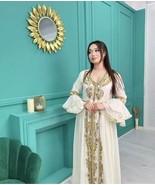 Long  Farasha Islamic Dress Kaftan Abaya Dubai Moroccan Hand Work Gown S... - $2,433.61 MXN