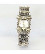 Geneva Elite Wristwatch Silver Tone Rectangular Silver Face Beige Cuff Band - $12.73