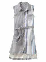 New Gap Kids Girl Colorblock Blue Grey White Striped Sleeveless Shirt Dr... - £21.35 GBP
